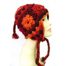 H381 Gorgeous Hand Knitted Ear Flap Woolen Hat/Cap